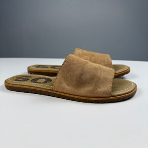 Sorel Ella Tan Suede slip on Slide Sandals Women Size 8.5